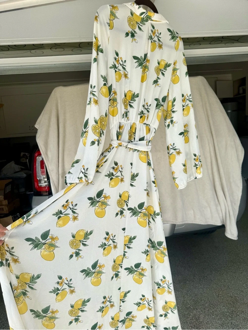 Lemon Print Faux Wrap Maxi Dress - Picture 11 of 13